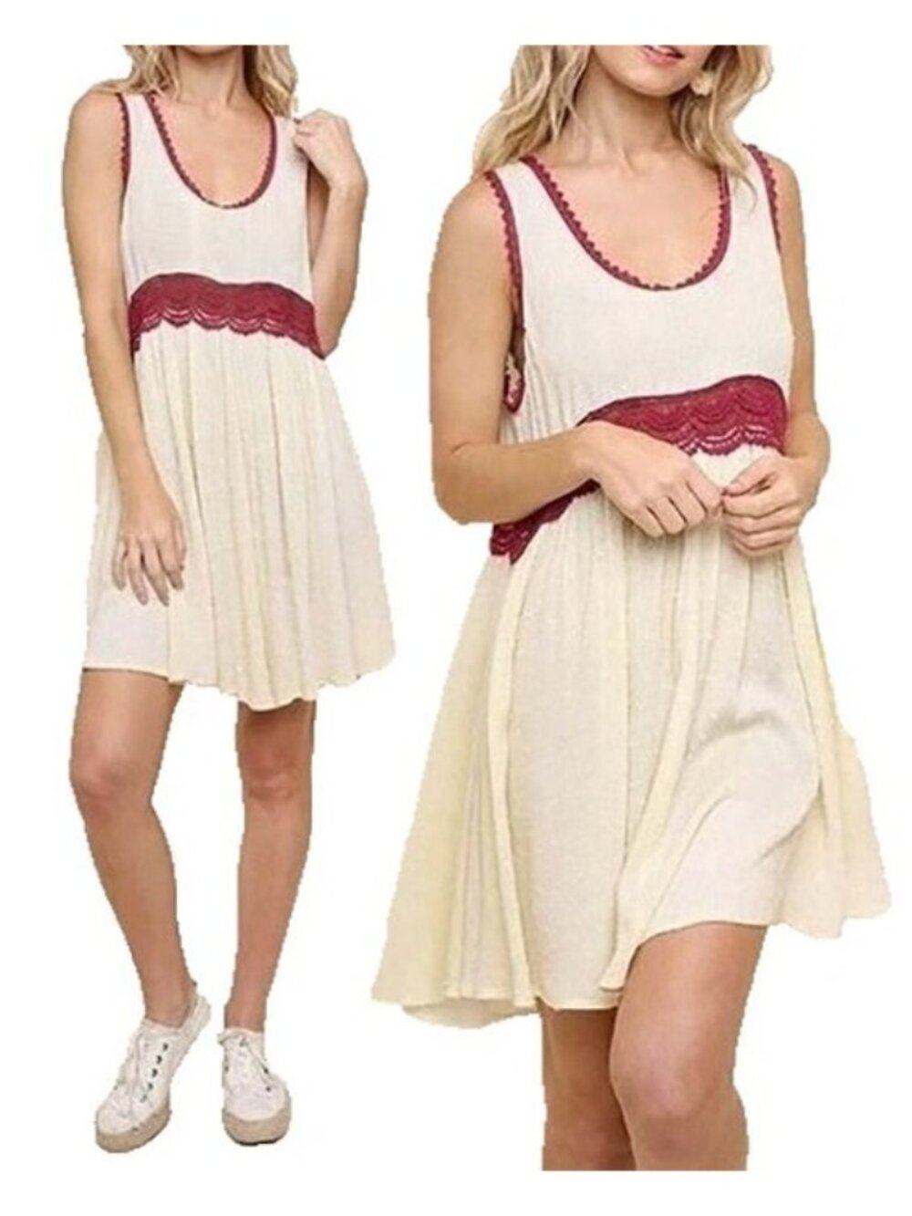 Blueheaven Polka Dot Lace Scoop Neck Swing Skater Tank Swing Dress Beach Coverup